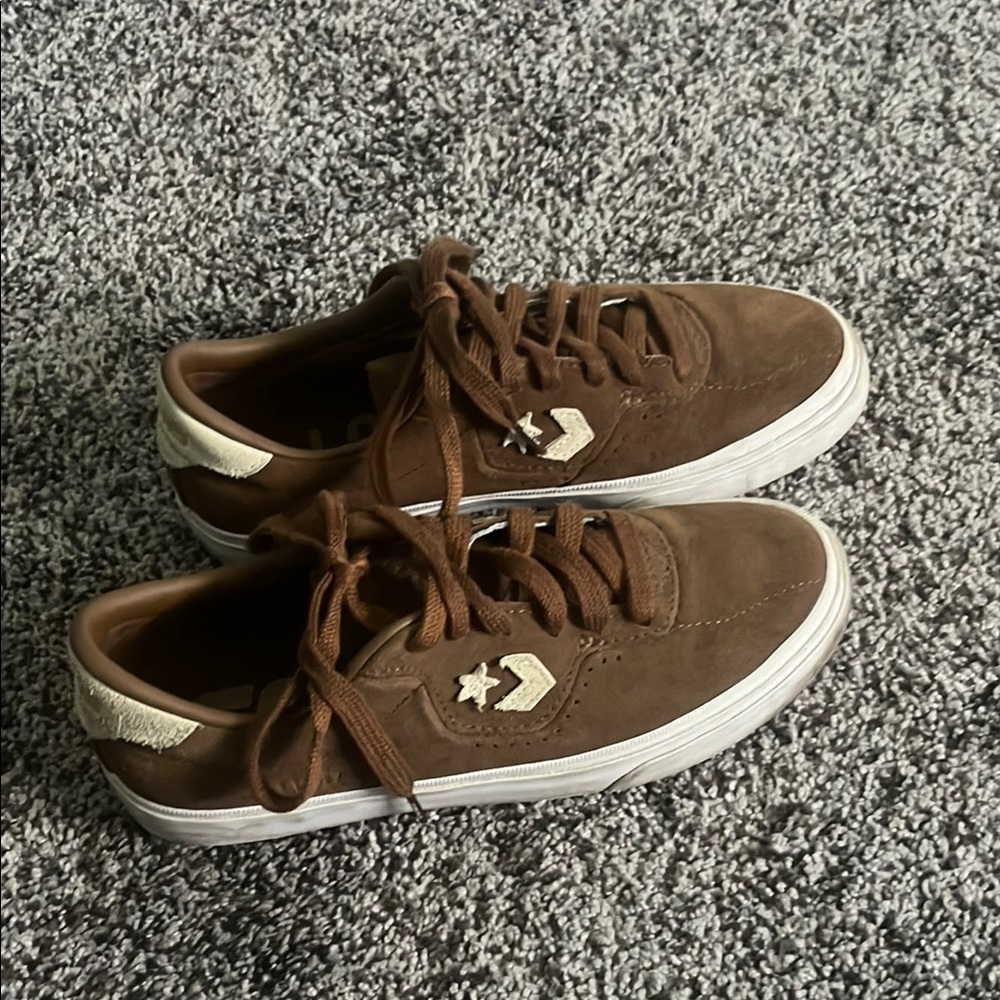 Brown Suede Sneakers with White Accents